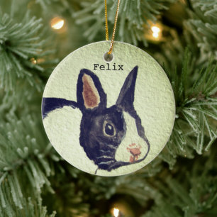 Bunny rabbit Pet Animal Watercolor Name Ceramic Tree Decoration