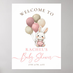 Bunny Rabbit Pink Balloon Girl Baby Shower Welcome Poster