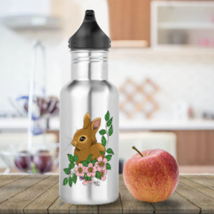 Bunny Rabbit Pink Flowers 532 Ml Water Bottle