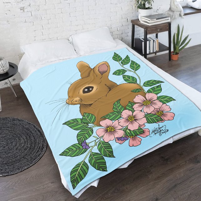 Bunny Rabbit Pink Flowers Fleece Blanket (Creator Uploaded)