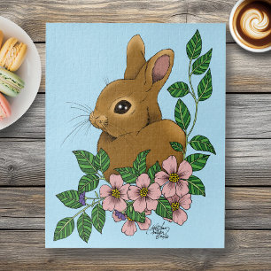 Bunny Rabbit Pink Flowers Jigsaw Puzzle