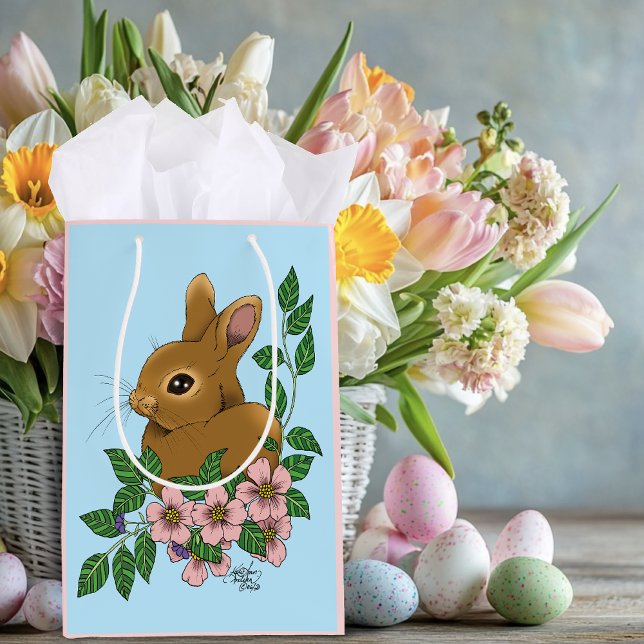 Bunny Rabbit Pink Flowers Medium Gift Bag (Creator Uploaded)
