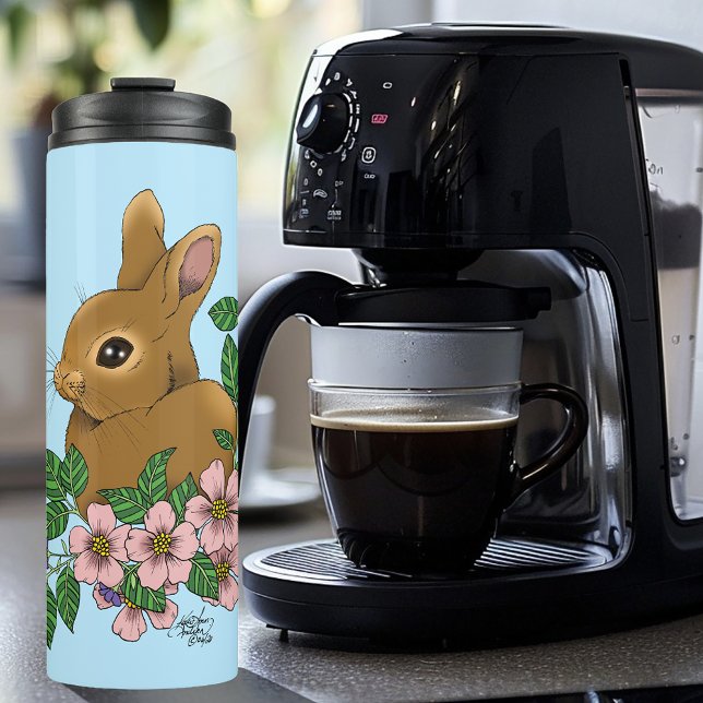 Bunny Rabbit Pink Flowers Thermal Tumbler (Creator Uploaded)