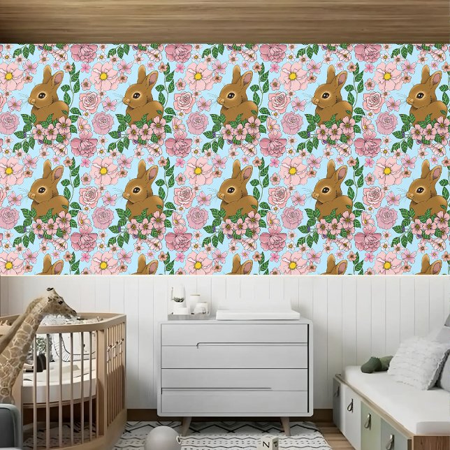 Bunny Rabbit Pink Flowers Wallpaper (Creator Uploaded)