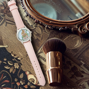 Bunny Rabbit Pink Flowers Watch