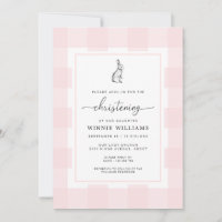 Bunny Rabbit Pink Gingham Christening Invitation