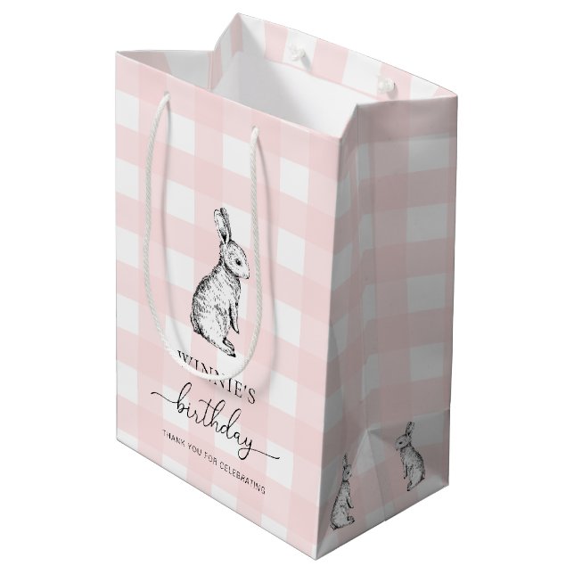 Bunny Rabbit Pink Gingham Favour Bag (Back Angled)