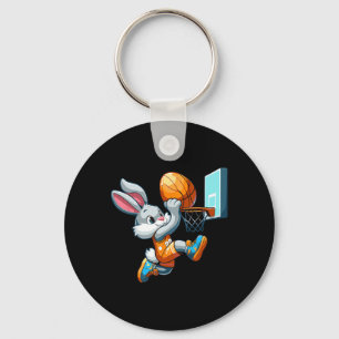 Bunny Rabbit Playing Dunking Bysketbyll Easter Egg Key Ring