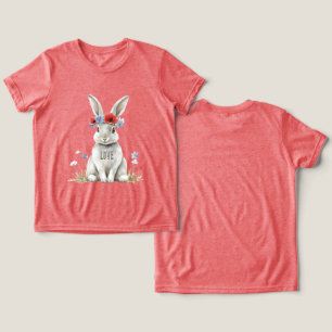 Bunny Rabbit Red Poppy Flowers Tri-Blend Shirt