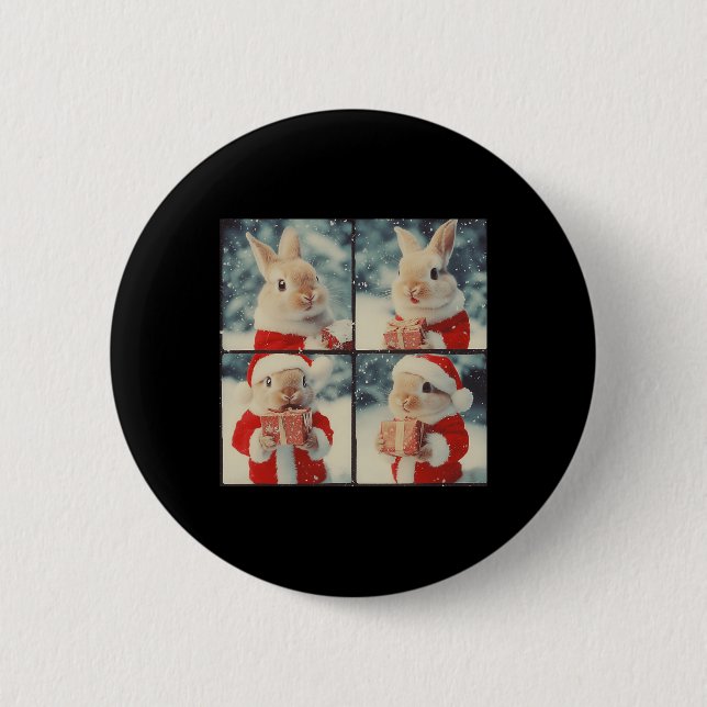 Bunny Rabbit Santa Animal Photography Christmas Ra 6 Cm Round Badge (Front)