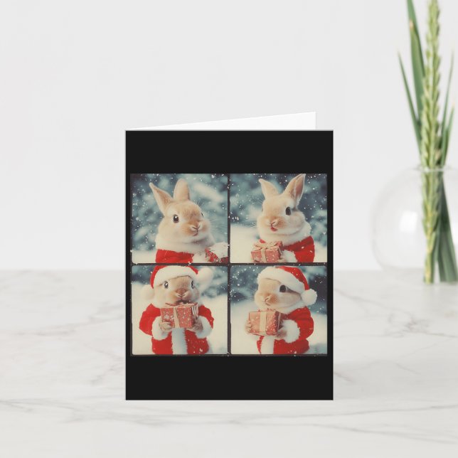 Bunny Rabbit Santa Animal Photography Christmas Ra Card (Front)