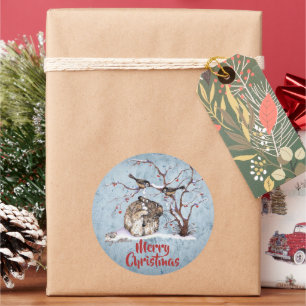 Bunny Rabbit & Snow Birds Round Sticker
