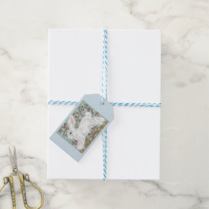 Bunny Rabbit & Snow Christmas Gift Tag Blue Pastel
