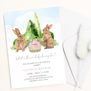 Bunny Rabbit Spring Easter Egg Baby Gender Reveal  Invitation