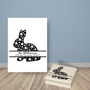Bunny Rabbit Stars Monogram Return Address Rubber Stamp