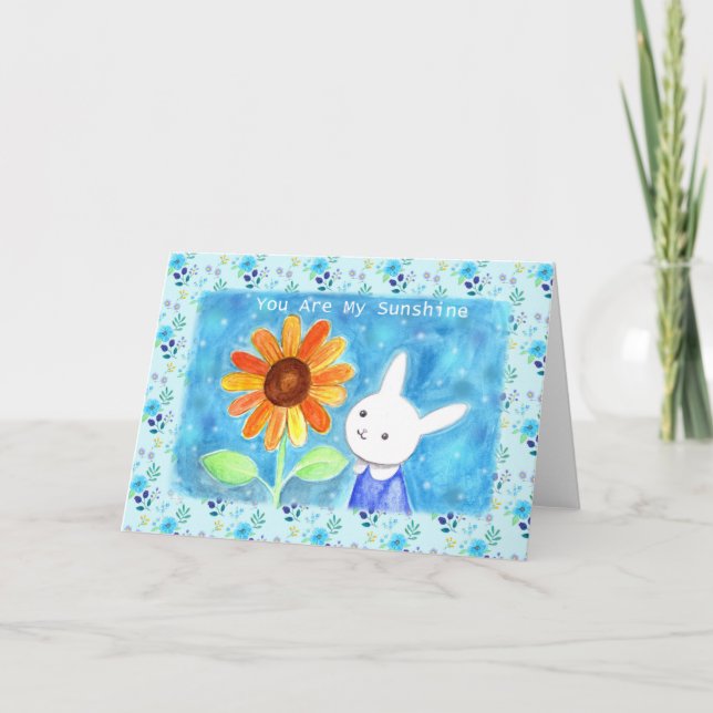 Bunny Rabbit Sunflower You are my Sunshine Love Card (Front)