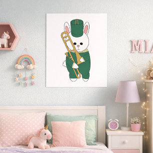Bunny Rabbit Trombone Marching Band Green Gold Poster