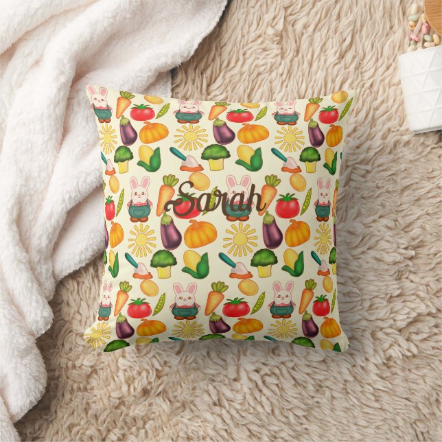 Bunny Rabbit Vegetable Farmer Cushion (Blanket)