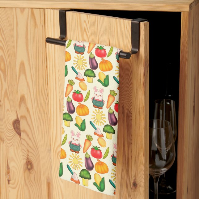 Bunny Rabbit Vegetable Farmer Tea Towel (Thirds Fold)