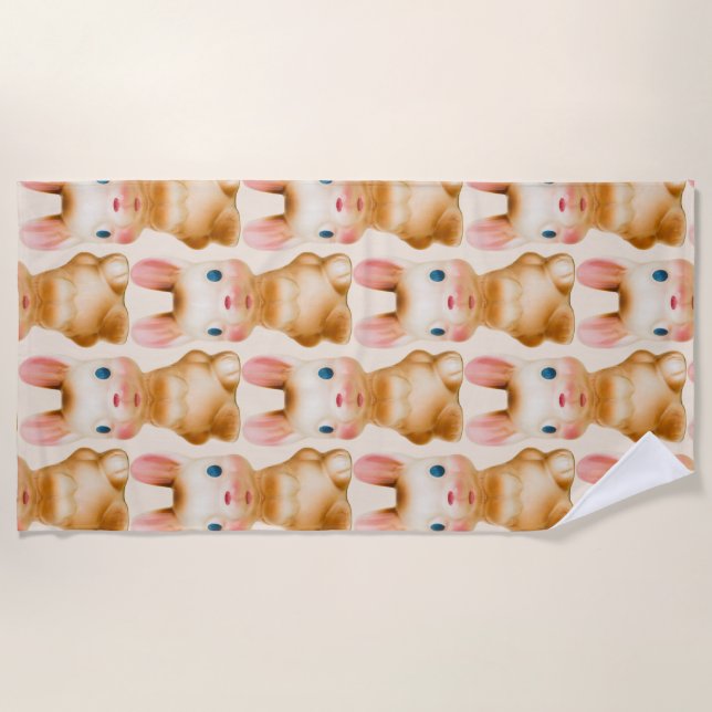 Bunny Rabbit Vintage Cream Beach Towel (Front)