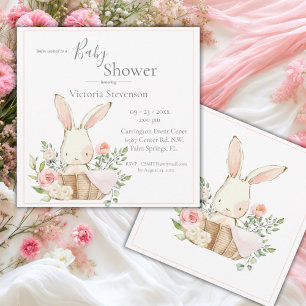 Bunny Rabbit Watercolor Baby Shower Invitation