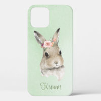 Bunny Rabbit Watercolor Green Name Minimalistic