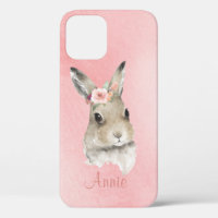 Bunny Rabbit Watercolor Pink Name Minimalistic