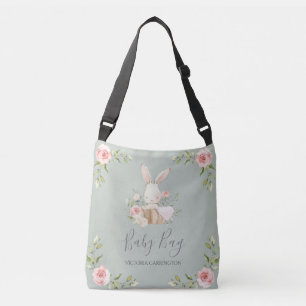 Bunny Rabbit Watercolor Sage Green Personalised Crossbody Bag