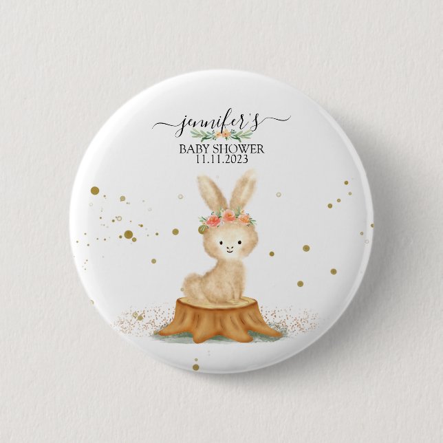 Bunny Rabbit wildlife forest baby shower dots 6 Cm Round Badge (Front)