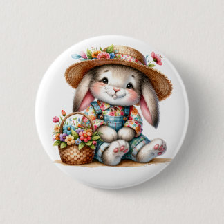 Bunny Rabbit With Florals  6 Cm Round Badge