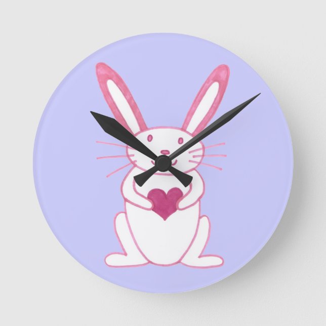 Bunny Rabbit with Heart Round Clock (Front)
