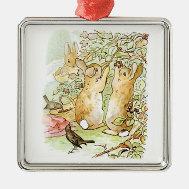 Bunny Rabbits: Blackberry Picking (Beatrix Potter) Metal Tree Decoration (Front)