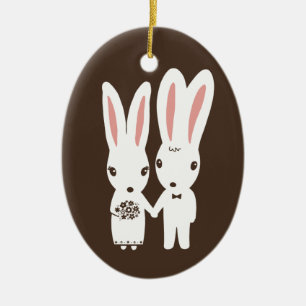 Bunny Rabbits Bride and Groom Wedding Custom Ceramic Tree Decoration