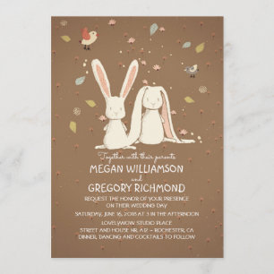 Bunny Rabbits Cute Rustic Woodland Wedding Invitation