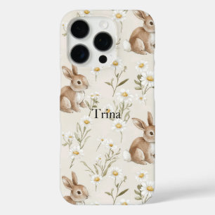Bunny Rabbits Daisy Flowers iPhone 16 Pro Case