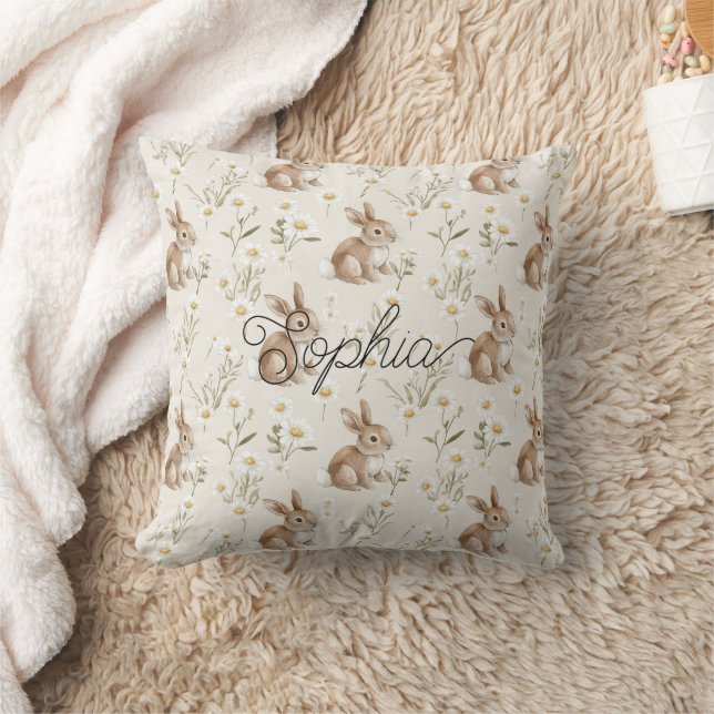 Bunny Rabbits Daisy Flowers Cushion (Blanket)