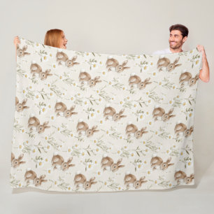 Bunny Rabbits Daisy Flowers Fleece Blanket