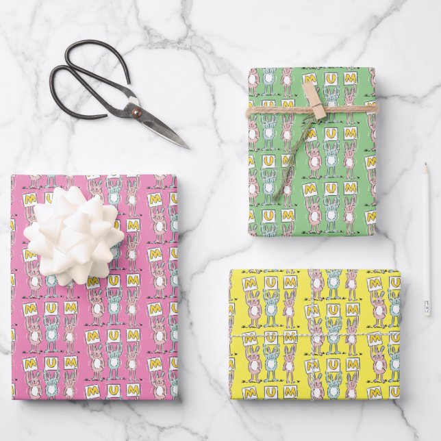 Bunny Rabbits Design All Over Pattern Wrapping Paper Sheet (Front)