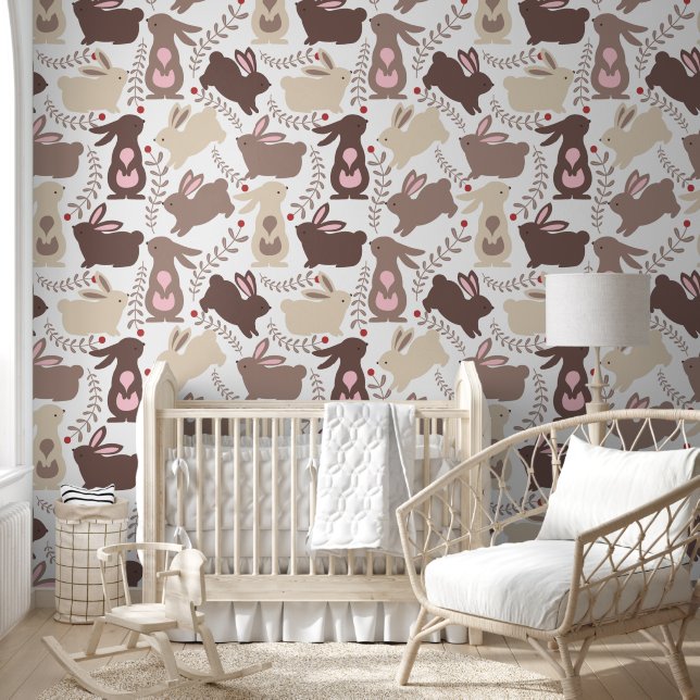 Bunny Rabbits In Brown and Pink Wallpaper (Kids)