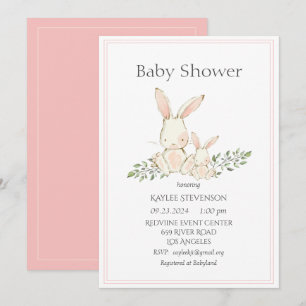 Bunny Rabbits Pink Modern Baby Shower Invitation