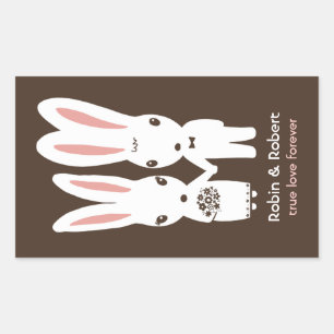 Bunny Rabbits Wedding Bride and Groom Rectangular Sticker