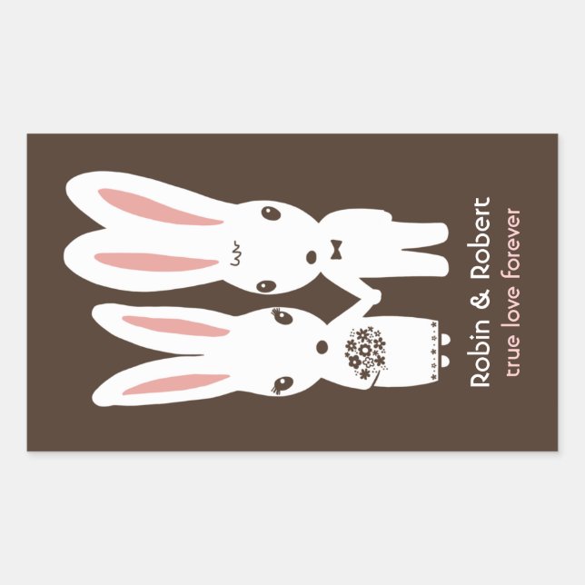 Bunny Rabbits Wedding Bride and Groom Rectangular Sticker (Front)