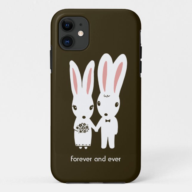 Bunny Rabbits Wedding Couple with Text Case-Mate iPhone Case (Back)