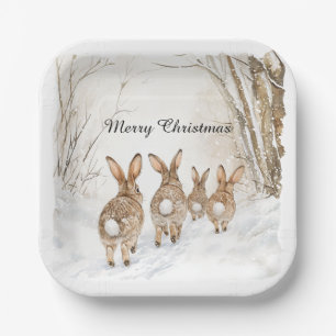 Bunny Rabbits Woods Christmas Paper Plate