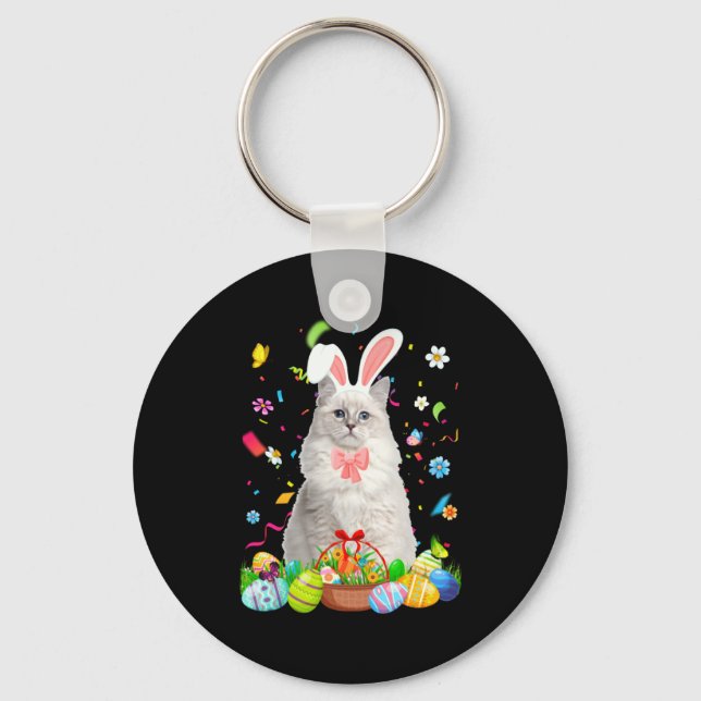 Bunny Ragdoll Cat Easter Egg Easter Key Ring (Front)