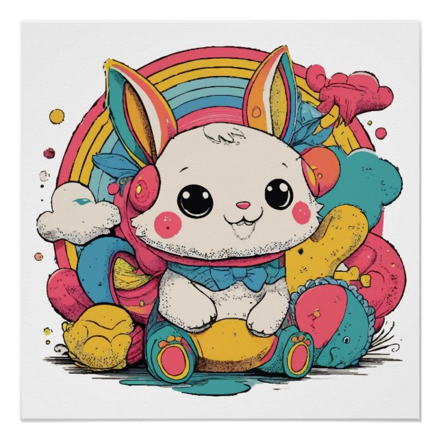 Bunny rainbow Glossy Poster (Front)