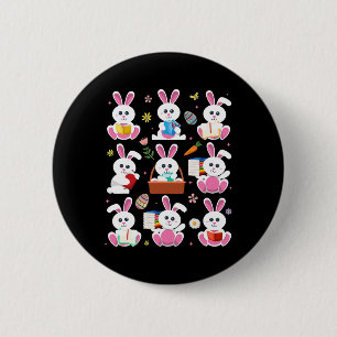 Bunny Reading Book Easter Rabbit Bookworm Reader B 6 Cm Round Badge