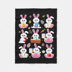 Bunny Reading Book Easter Rabbit Bookworm Reader B Fleece Blanket