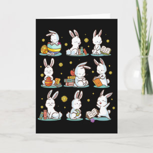 Bunny Reading Book Happy Easter Bookworm Kids Men Card