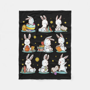 Bunny Reading Book Happy Easter Bookworm Kids Men Fleece Blanket